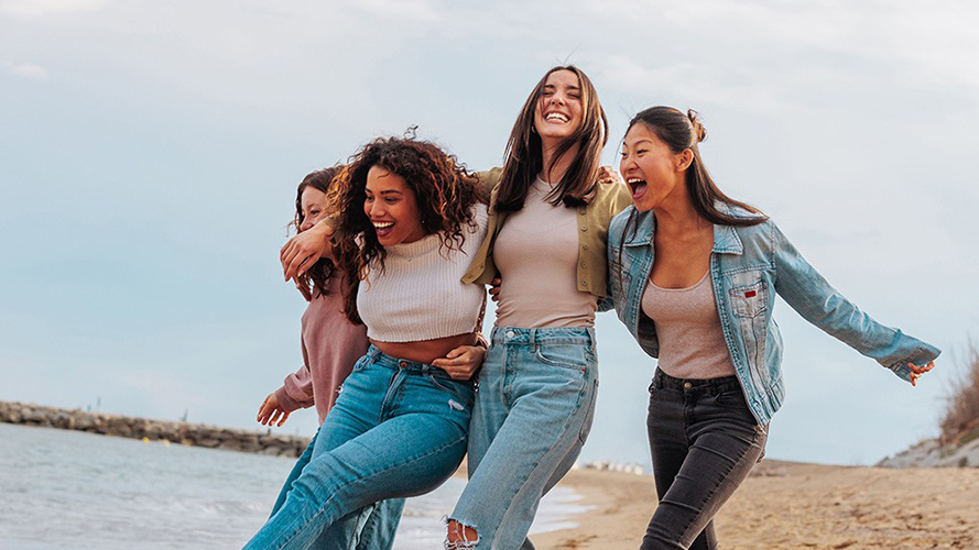 friends get together on beach