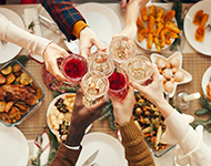 Friends enjoying a feast around a table