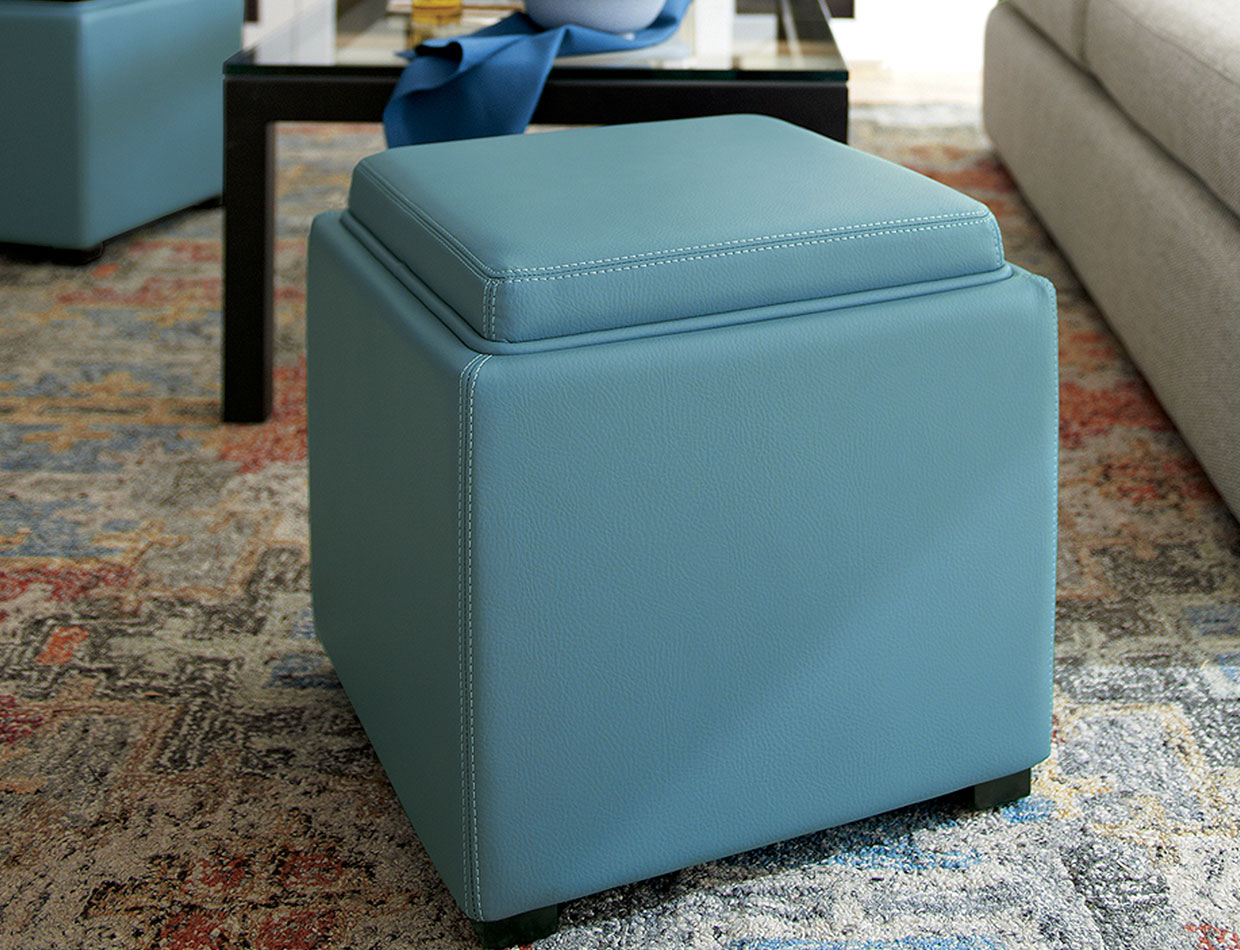 blue leather chair; image used for HSBC Philippines Credit Card crate and barrel offers page