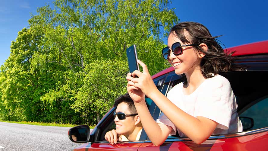 happy family enjoy road trip