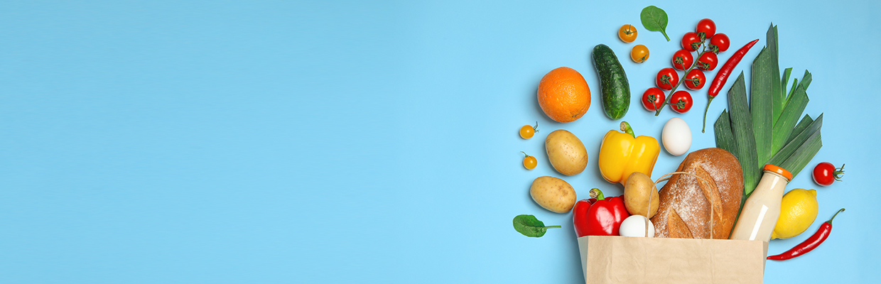 fresh groceries in paper bag; image used for HSBC Philippines Online Shopping Essentials page
