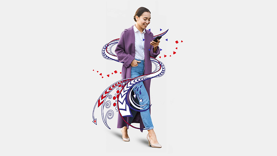 Business woman walking with phone