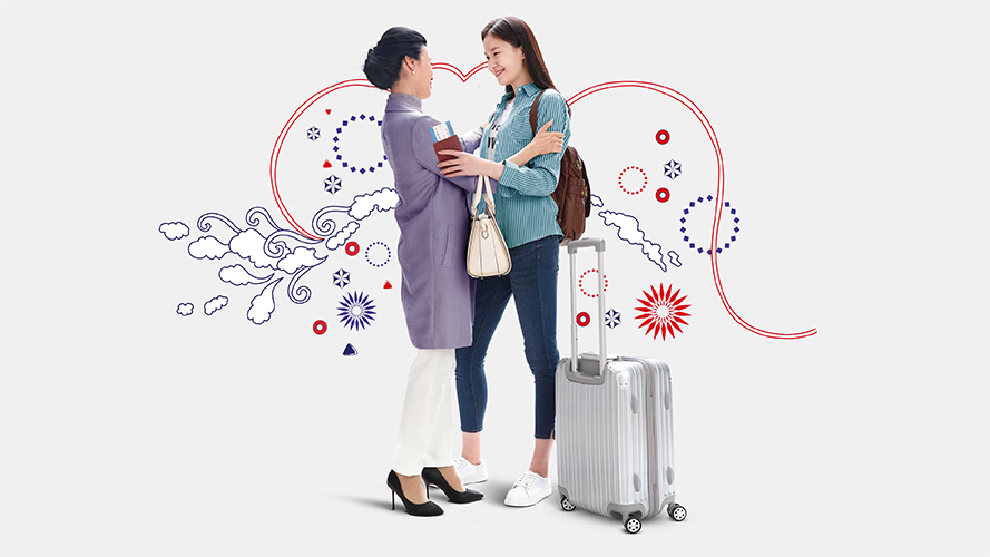 Mother saying goodbye; image used for HSBC Philippines Overseas Education page